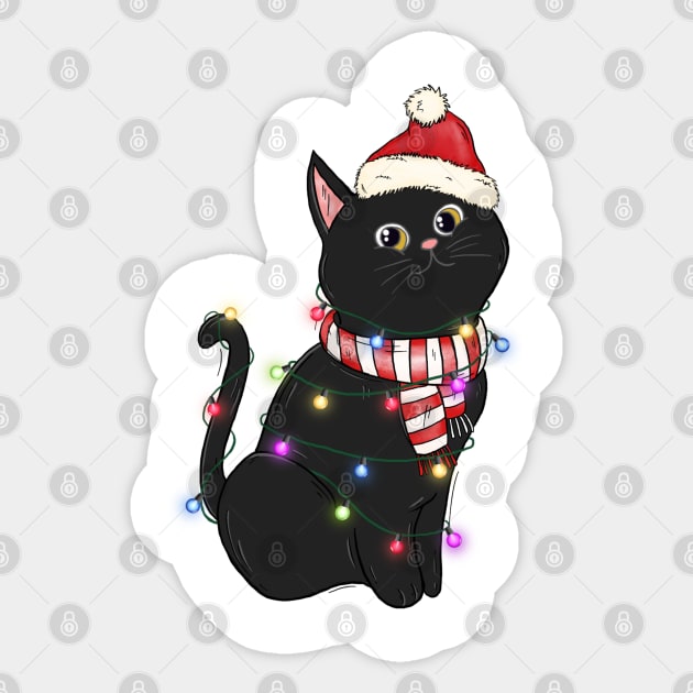 black cat santa hat christmas lights Sticker by Mitsue Kersting